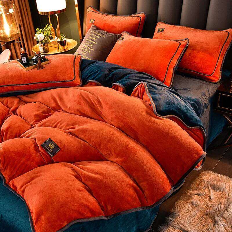 Light thickened milk four-piece winter coral fleece quilt cover bedding H260312