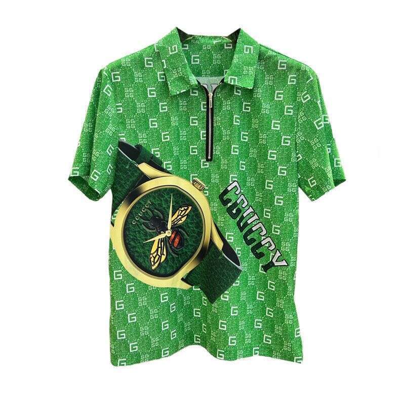 European-Style Personalized Zipper Collar Short-Sleeve T-Shirt For Men, 2022 Summer New Model With Watch Print, Stylish And Versatile Half-Sleeve Tee 