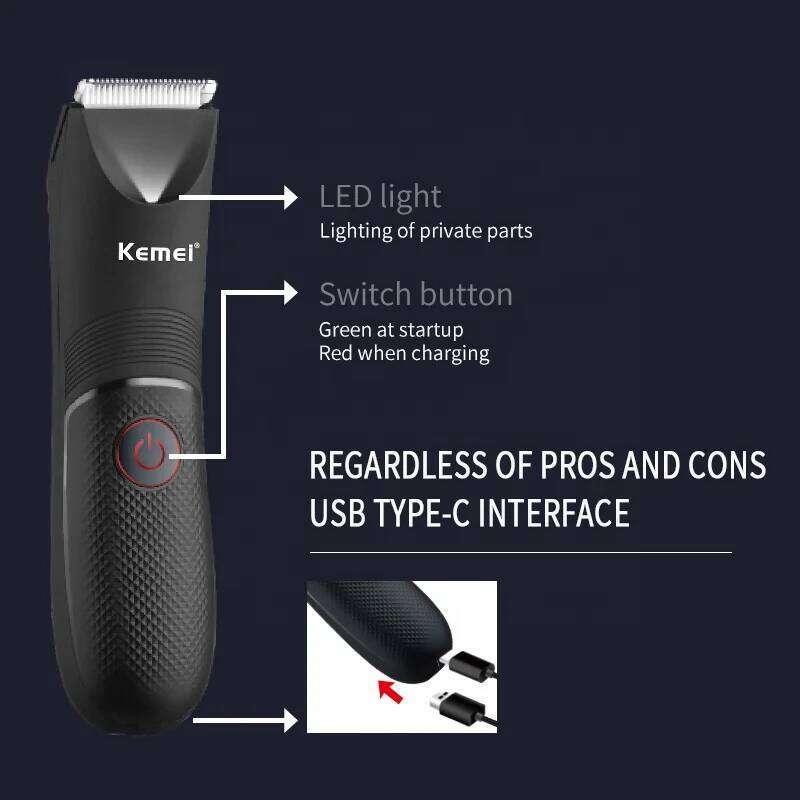 Kemei KM-1838 Groin Area Trimmer Lawn Mower Ceramic Blade Waterproof Wet Dry Clippers Pubic Armpit Body Hair Hygiene Razor C260312