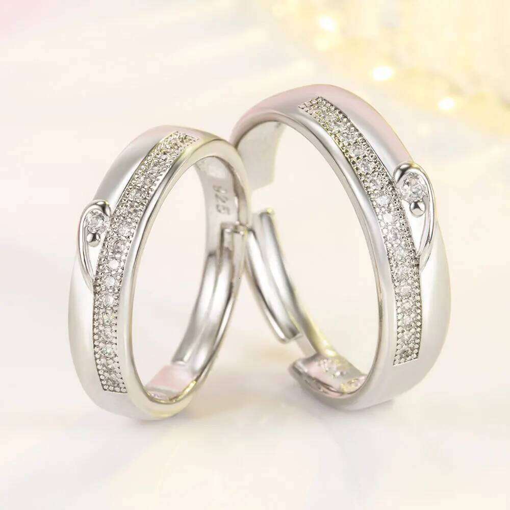 NEW 925 Sterling Silver Moissanite Diamond Couple Rings for Lovers Matching Wedding Jewelry Set W260311