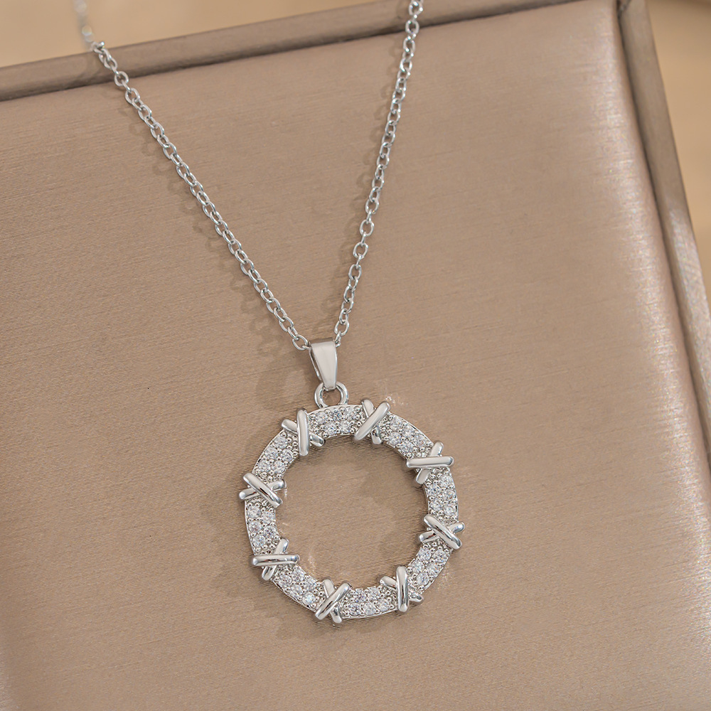 Luxury Brand Designer Jewelry Korean-Style New Trendy Fashion Niche Light Luxury Zircon Donut Elegant Women's Titanium Steel Necklace
