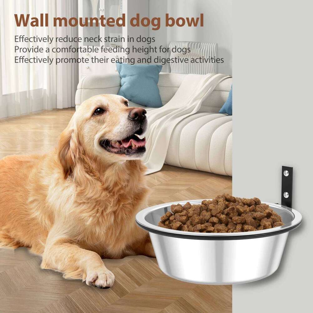 2 Pack Bowl Foldable Stainless Steel Raised Dog and Water Bowls Adjustable Height Wall Mounted Cat Food 26Y0312