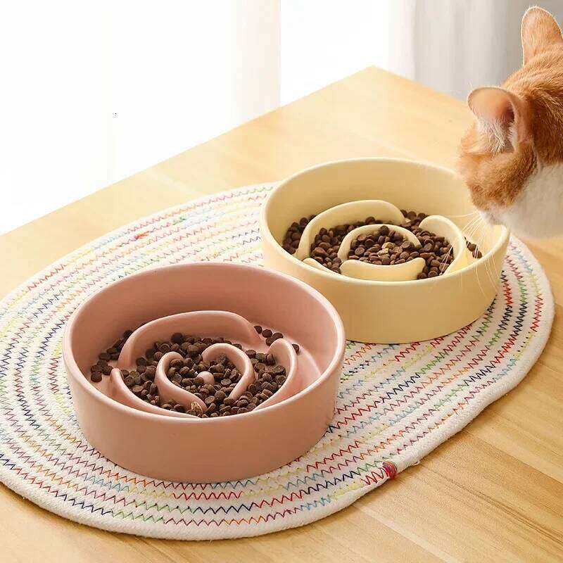 Ceramic Pet Cat Small and Medium-Sized Dogs Dog Puppy Feeding Anti-Choke Slow Food Anti-Tumble Eating Bowl 26Y0312