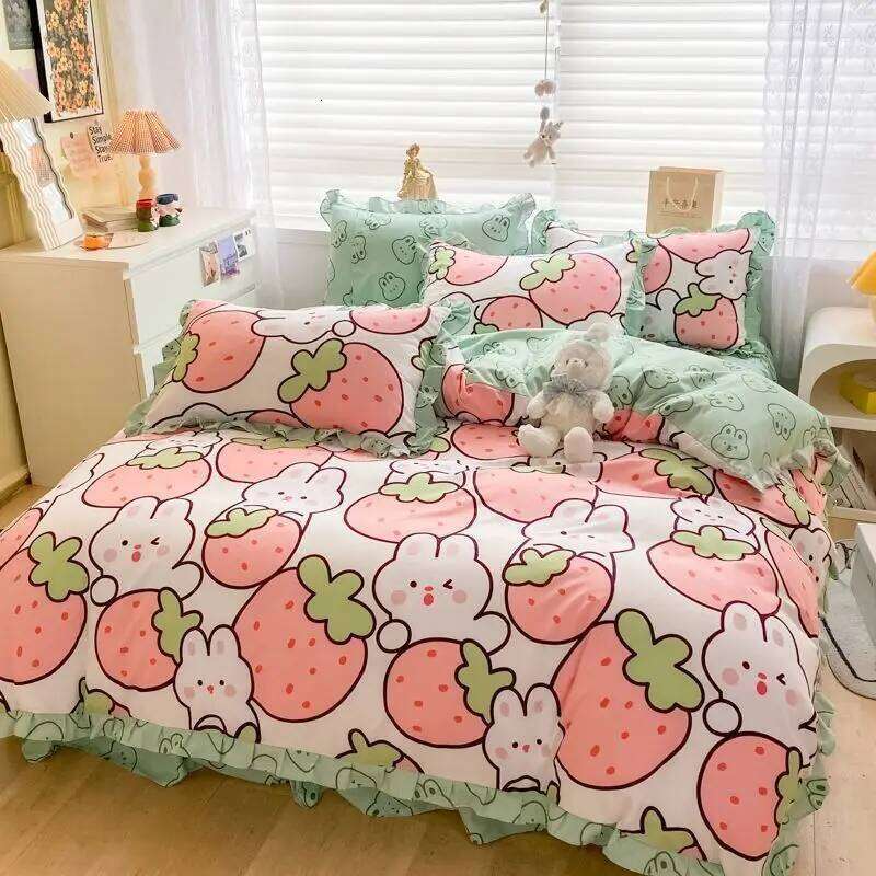 Princess Style Thickened Four-piece Sweet Lace Girls Bedroom Decoration Bed Skirt Quilt Cover Pillowcase Fashion Bedding H260312