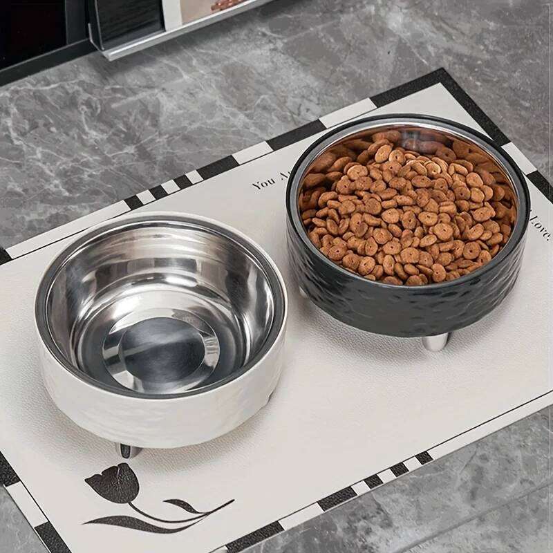 Elevated Stainless steel Pet Dog Cat bowl Heighten Neck Protection Food Bowl, Anti-dumping, Non-slip, Suitable for Kittens and P 26Y0312
