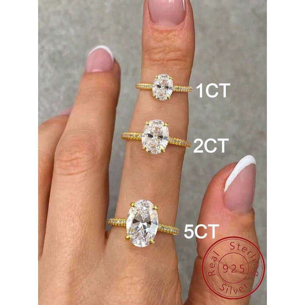 925 Sterling Silve Zirconia 1-4.5CT Gorgeous Shiny Oval Stone Ring For Women Engagement Wedding Luxury High Quality Fine Jewelry H260312