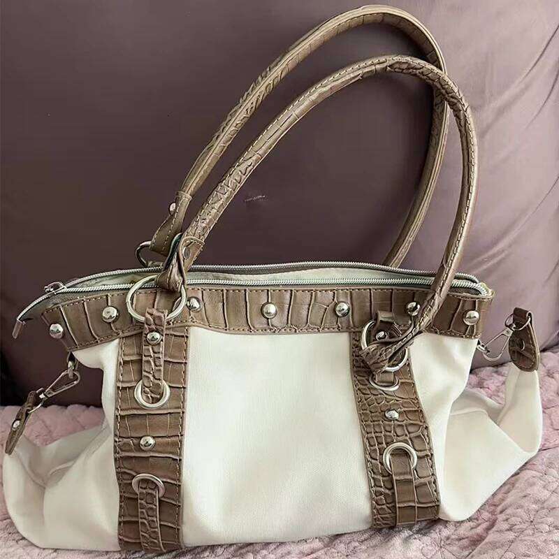 Hot Girl Retro Handbag Y K Harajuku Fashion Patchwork Shoulder High End Niche Women S Underarm Riveted Motorcycle Bag XIU LAI SI