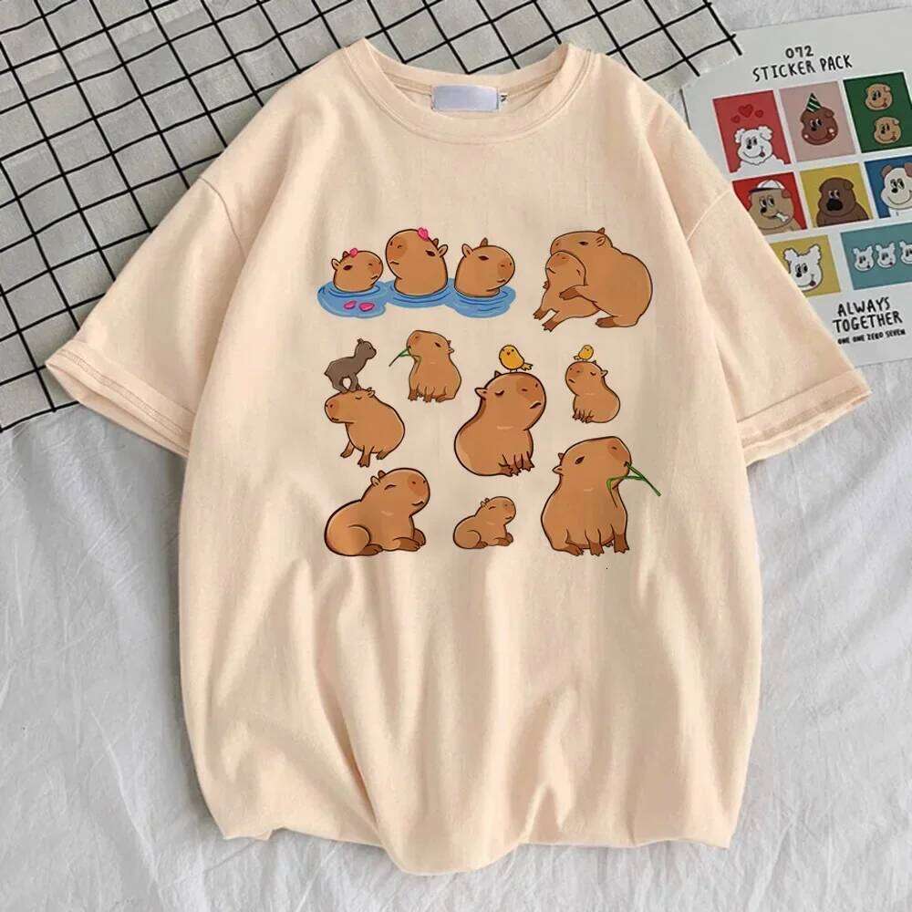 Round Neck T-shirt Cute Tops Capybara Kapibara Women Fashion Kawaii Clothes T-shirts Z260312