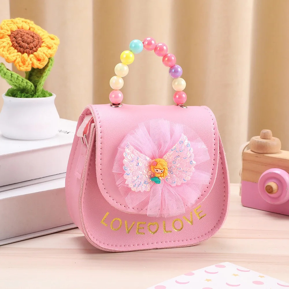 Creative Cute Flowers Childrens Messenger Bag Pearl PU Leather Kids Shoulder Shiny Bowknot Handbags 260311