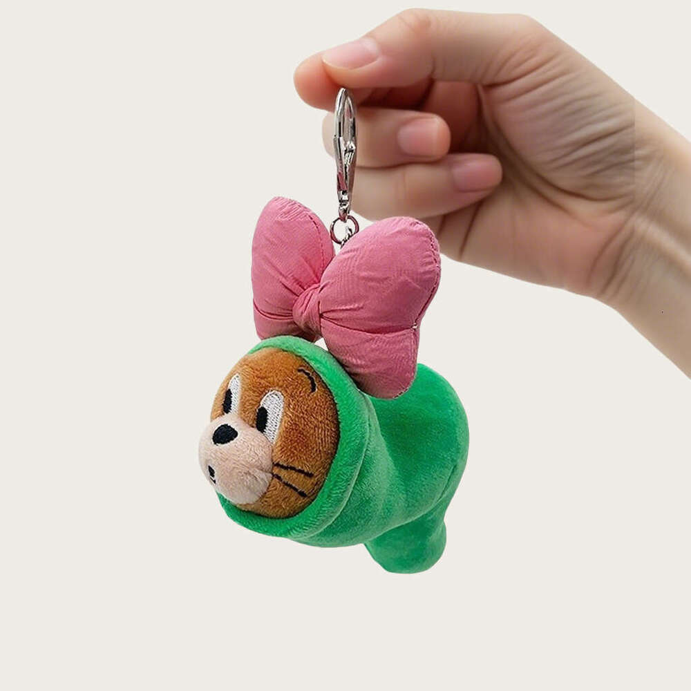 New caterpillar mouse plush keychain pendant, bowknot couple cute student bag decoration