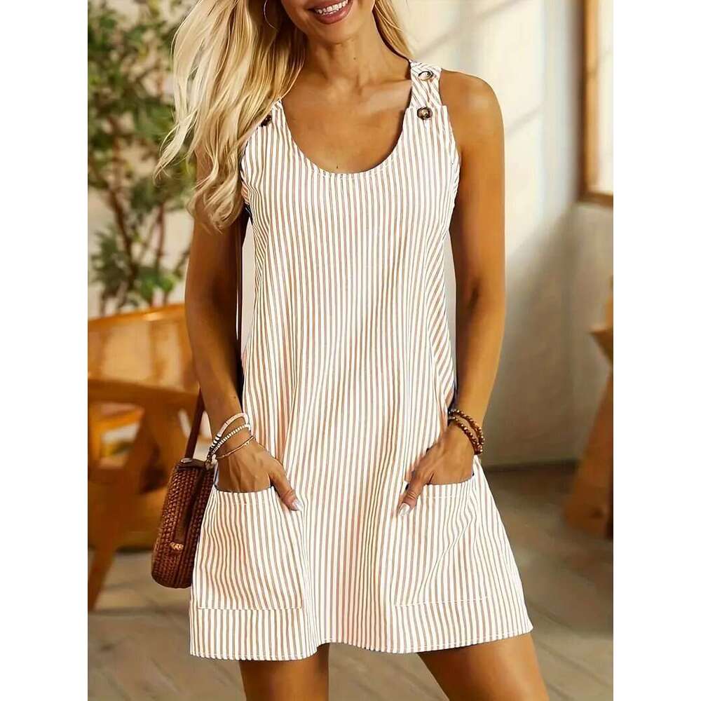 European and American style coat, new independent station product, round neck, pocketed, striped, buttoned, casual short dress