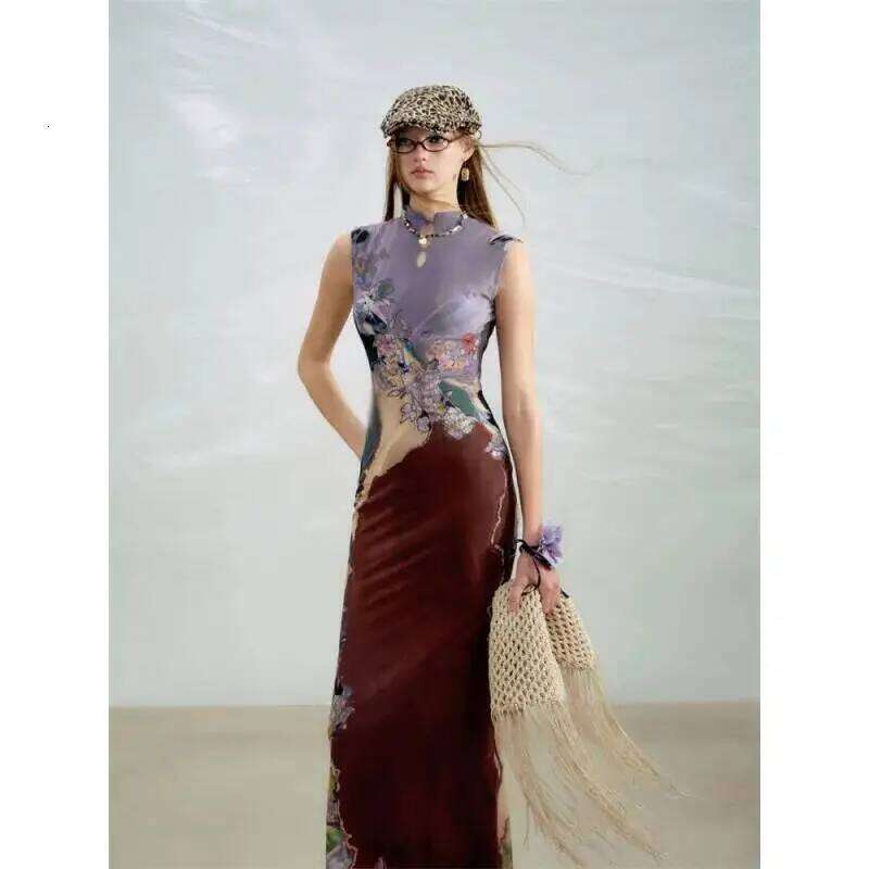 Gradient Unique Design Exquisite Beautiful Print for Women Summer New Long Dress C260312