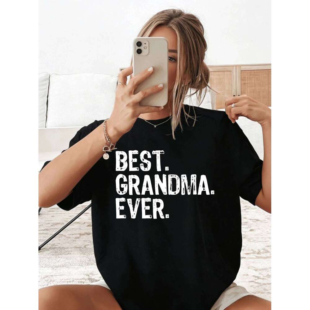 Womens Shirts Graphic 'BEST. GRANDMA. EVER.' Cotton Crew Neck Short Sleeve Casual T Shirt Gift for Grandma Z260312