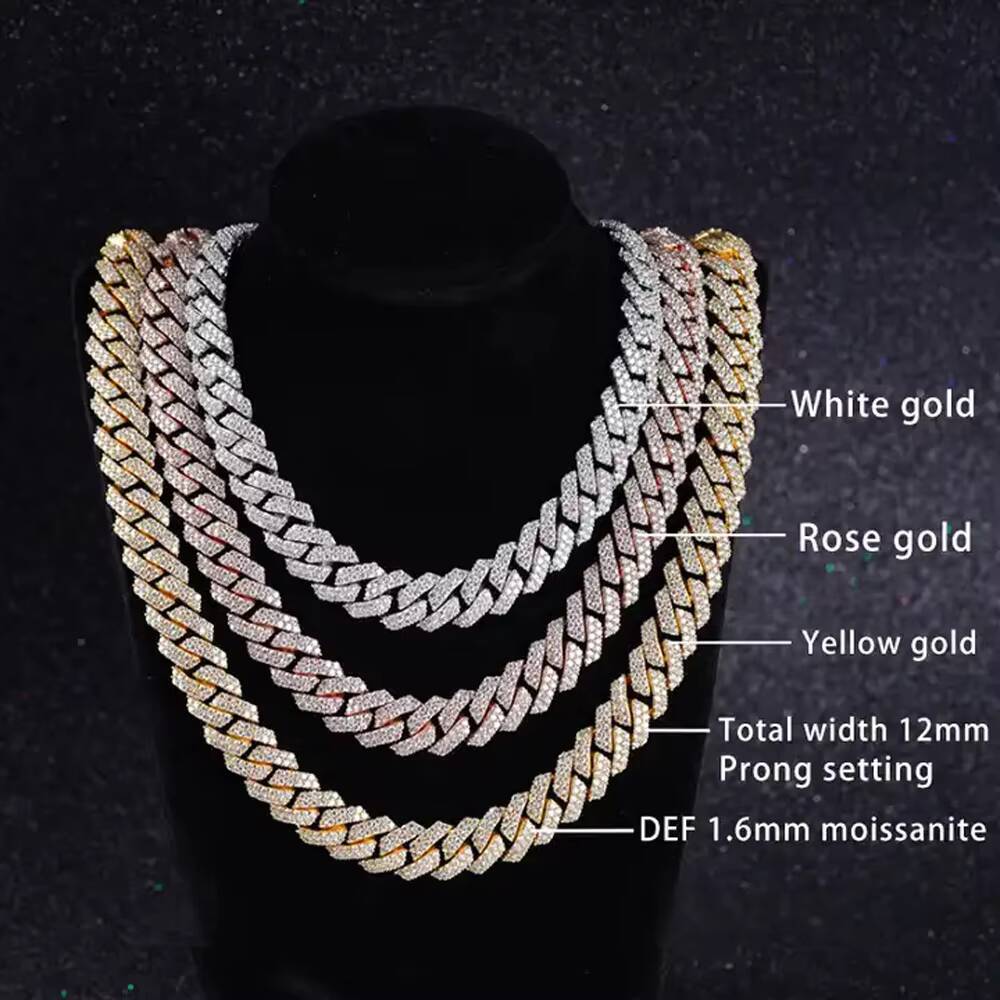 Customized Hip-Hop Style Cuban Chain Jewelry Diamond Sterling Silver 925 Moissanite VVS D Color Diamond Cadena Cubana Chain