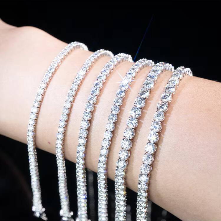 Goldleaf Trendy Hiphop Tennis Chain Bracelet 925 Silver Gold Plated 3/4/5mm 5A Moissanite VVS Cubic Moissanite White Gold Tennis Link Diamond