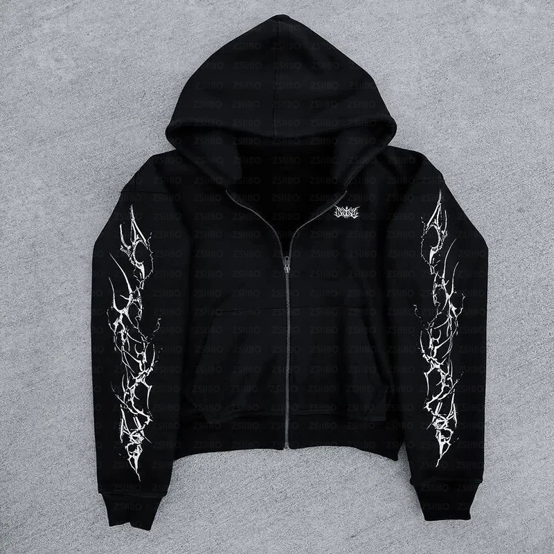 European and American retro punk complex printed zipper cardigan hoodie trousers sweatpants suit street wear 260311