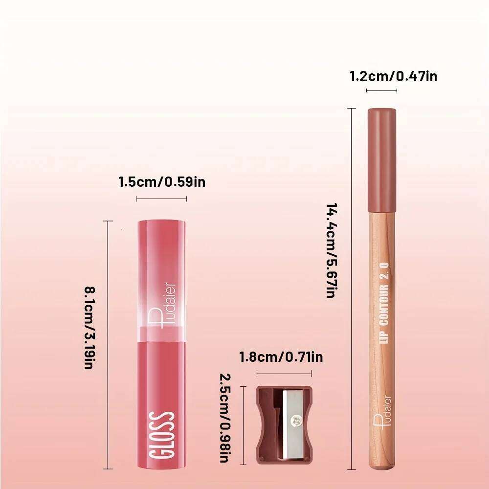 3pc Long-Lasting Lip Liner Lipstick Set - Creamy Texture, Complimentary Pencil Sharpener, Easy to Apply, lip gloss W260311
