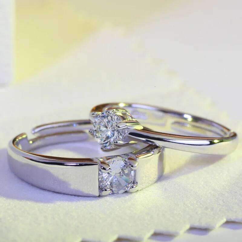 Zircon Adjustable silver color Wedding Rings Women and Male Fashion Rhinestone Engagement Ring for Couple W260311