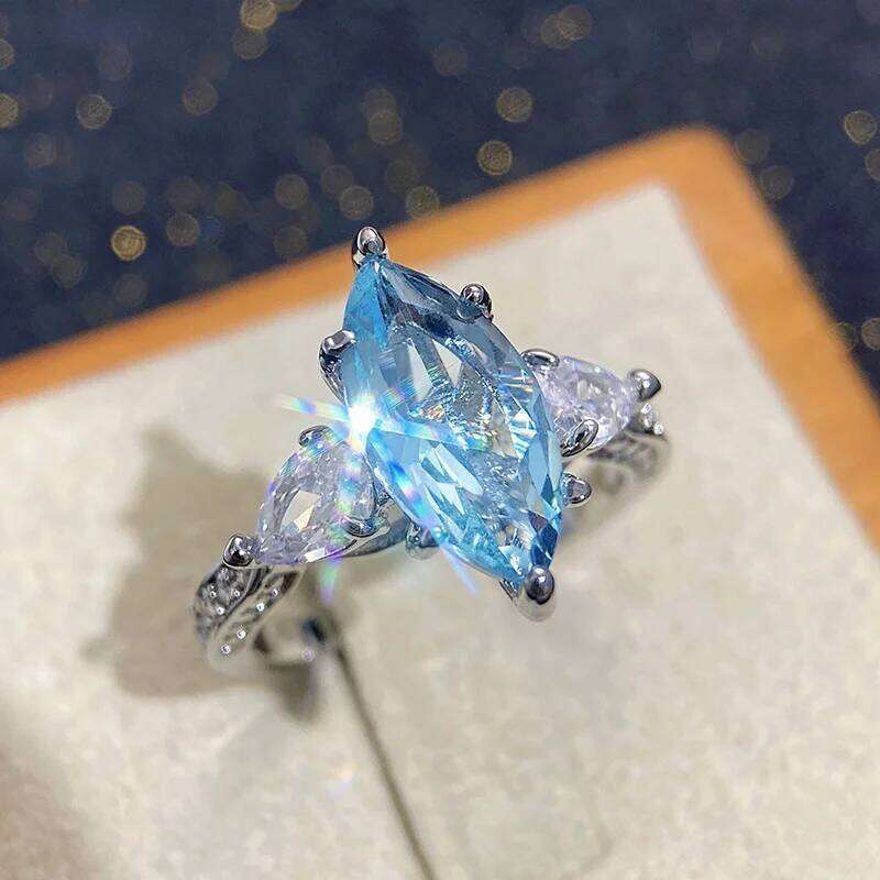 Huitan Simple Sky Blue Marquise Stone Rings for Women Exquisite Wedding Party Finger Accessories Eternity Jewelry Drop Shipping H260312