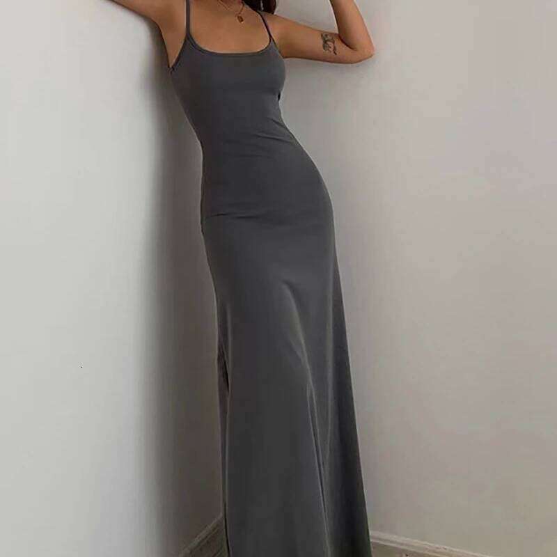 2025 European and American waist cinched high Mid length vest solid color suspender jumpsuit long skirt C260312