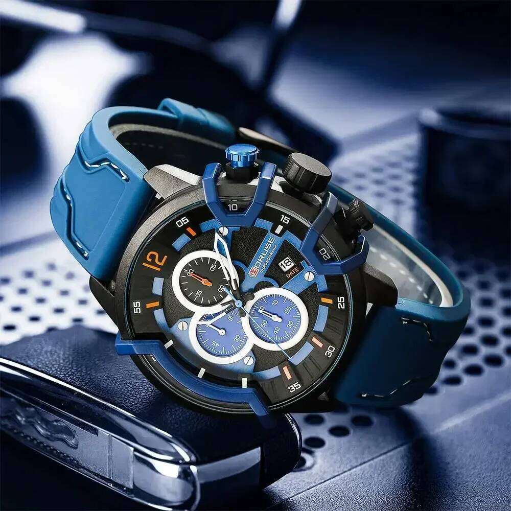 2Pcs/set BORUSE Fashion Men's Sporty Silicone Strap Quartz Watch and Necklace Set Ideal Gift for Men