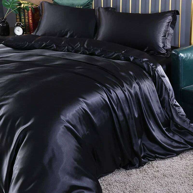 Silk Bedding Set with Duvet Cover Fitted/Flat Bed Sheet Pillowcase Satin Bedsheet Solid Color King Queen Twin Size H260312