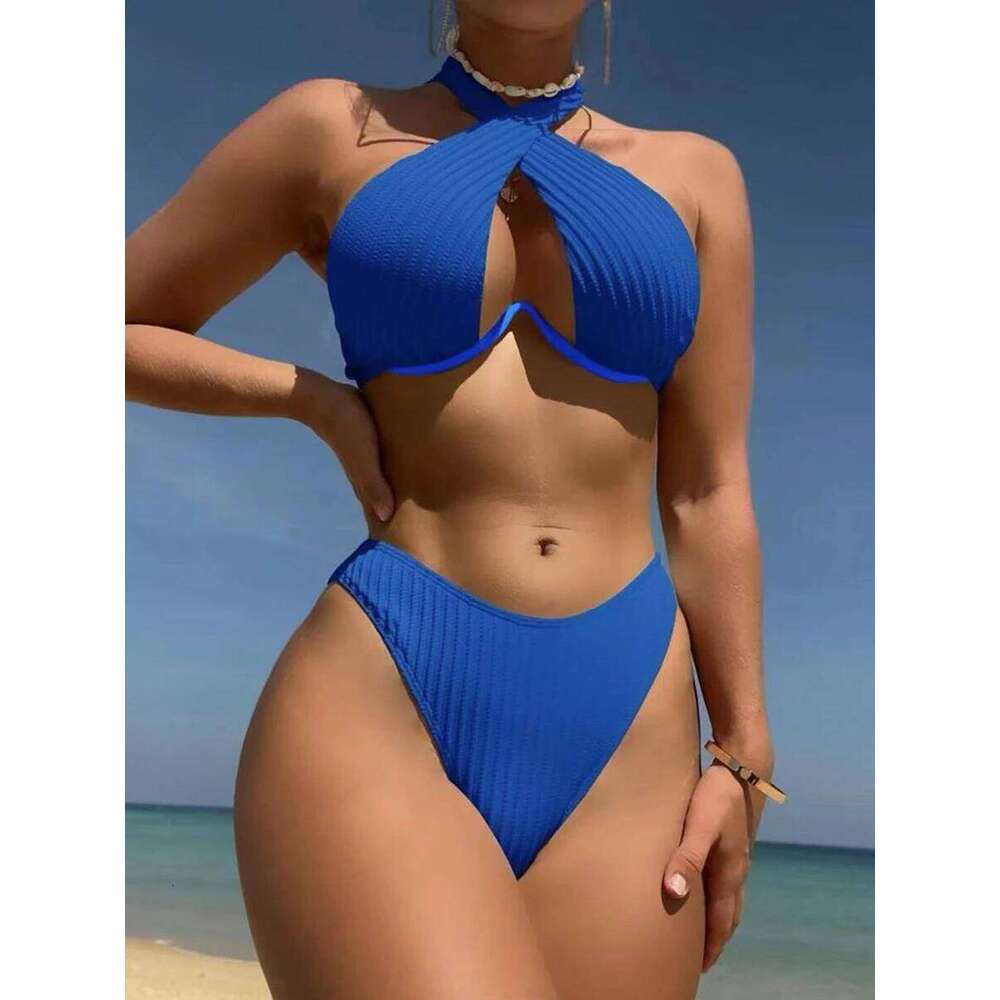 Halter Push Up Bikini 2025 Hollow Out Swimsuit Women Padded Swimwear Female Bathers Bathing Swimming Swim Suit Beachwear Y260303