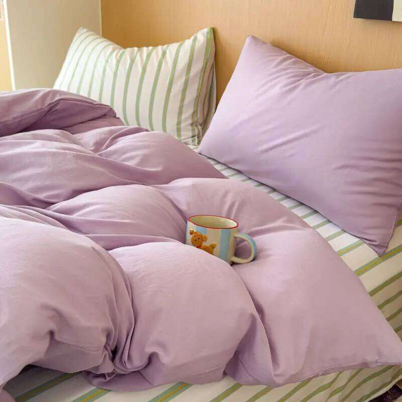 Ins Minimally Purple Striped Bed Sheet Bedding 2025 Four Student Quilt Set Girl Heart Dormitory Three Piece H260312
