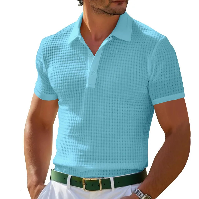 Summer POLO Shirt Button Waffle Mens T-Shirt Sports Polo Shirt 260311