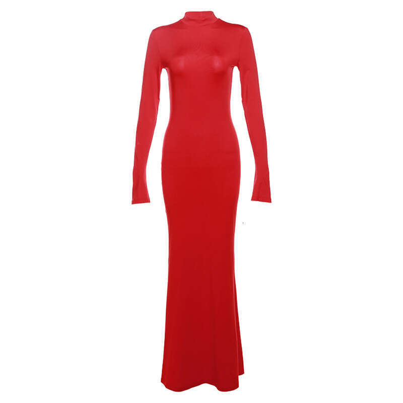 European and American Style 2026 Autumn Winter New Women's Fashion Round Neck Long Sleeve Sexy Backless Slim Fit Bodycon Dress