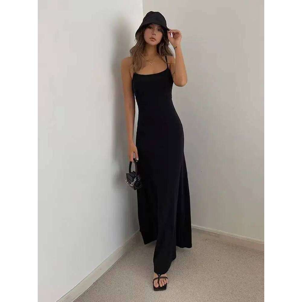 Women's Slim-Fit Halter Neck Midi Elegant Bodycon Long Summer Dress Sexy Spaghetti Strap Beach Party Wear C260312