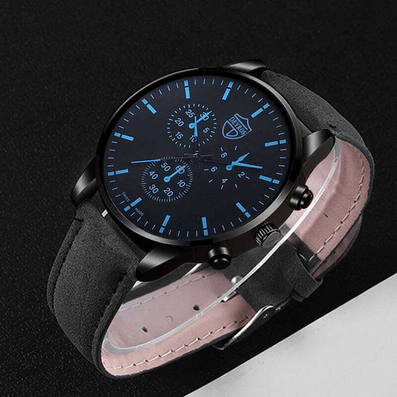 2pcs Men's Fashion Sports Watch Leather Bracelet Set Luxury Business Quartz Wrist Watches for Men Gift Relogio Masculino