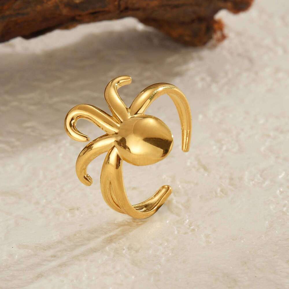 18K Gold Color Stainless Steel Smooth Fish Octopus Ring For Women Trendy Personal Wedding Couple Metal Open Rings Jeweliry Gifts H260312