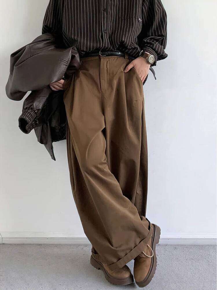 Vintage Brown Baggy Cargo Men Koraen Harajuku Suit Pants Office Casual Trousers Male Wide leg Work New