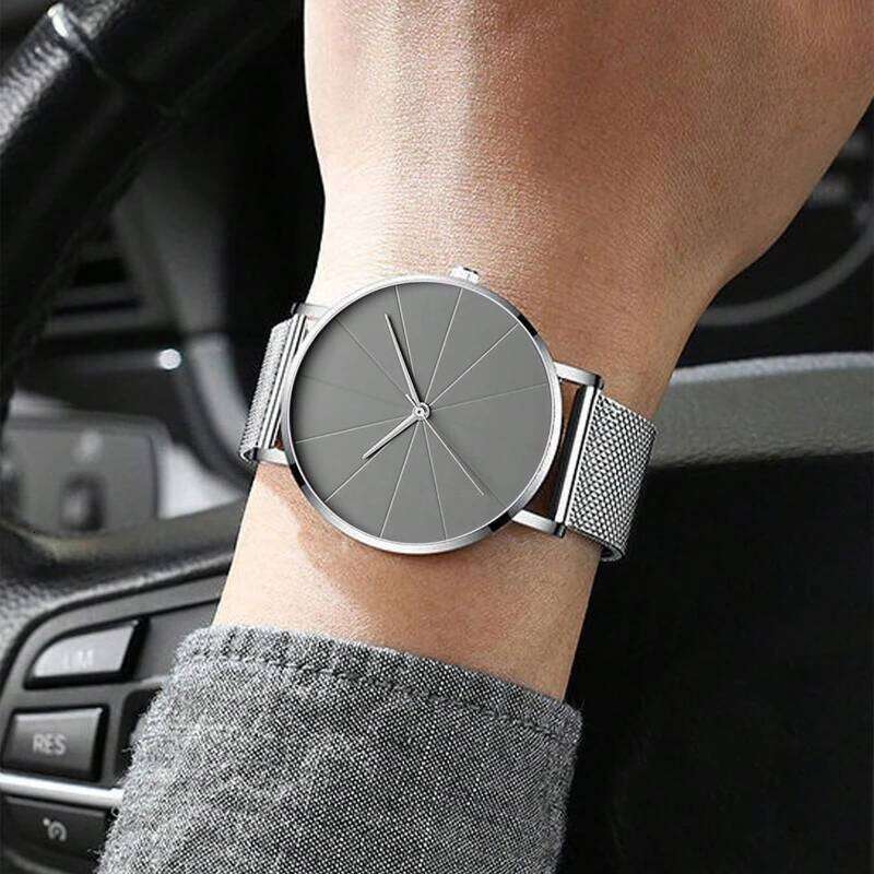 Stylish casual set Simple Silvery lightweight dial Watch Quartz watch and bracelet Christmas gift for men