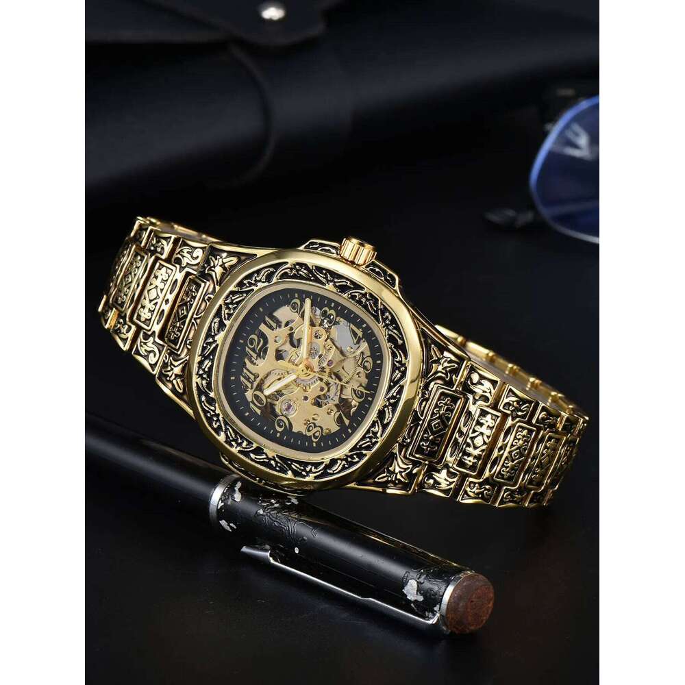 LONGLUX Automatic mechanical watch alloy steel vintage retro luxury waterproof skeleton ffordable 40mm wholesale Watch for Men