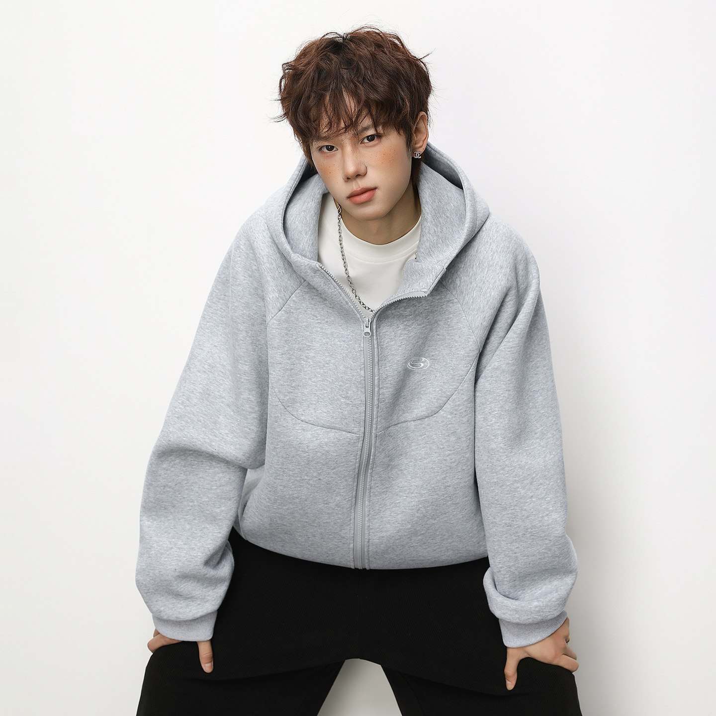 400G Heavyweight Cardigan Hooded Sweatshirt Designer Hoodie Men's Structured Split Short Wide Boxy Hoodie Color Block Embroidery Style Jacket
