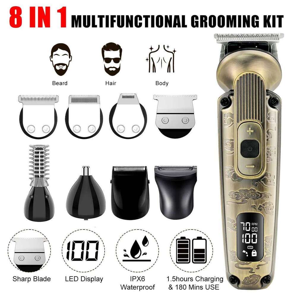 Hatteker Hair Trimmer Adjustable Facial & Body Man's Professional Electric Haircut Machine Rechargeable for Barber Shop C260312