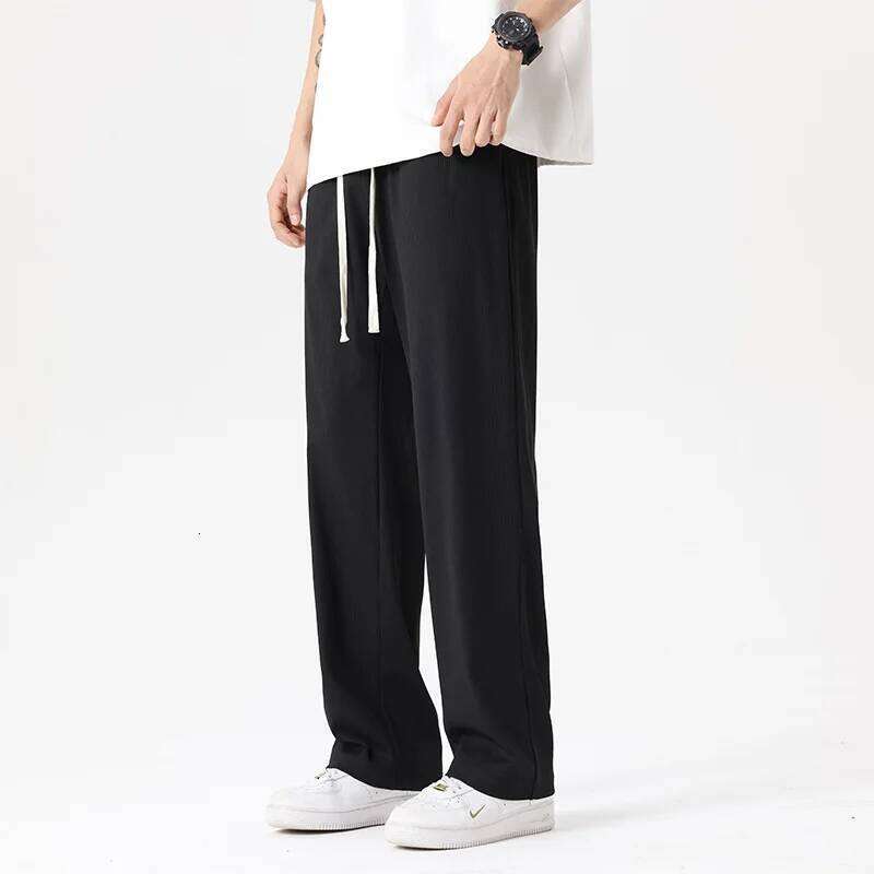 2025 New White Ice Silk Casual Men's Summer Thin Section Drape Mopping Pants Straight Loose Wide-leg Trousers Streetwear