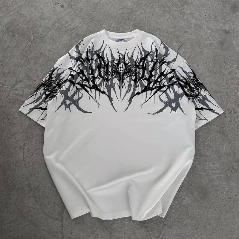 Y2K Cyberpunk Gothic T Shirt Edgy Thorn Texture Print Pure Cotton Streetwear Fashion Graphic Tee Urban Style Comfortable Fit ddmythur