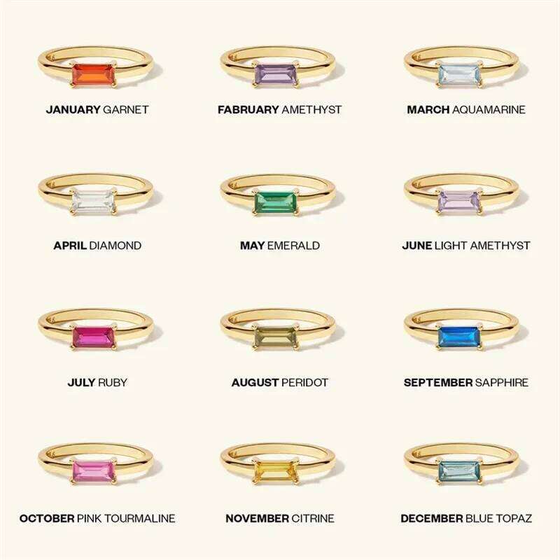 Shiny 12 Colors Birthstone Ring Stainless Steel Gold Plated Zircon Rings Zodiac Constellation For Women Jewelry Birthday Gifts H260312