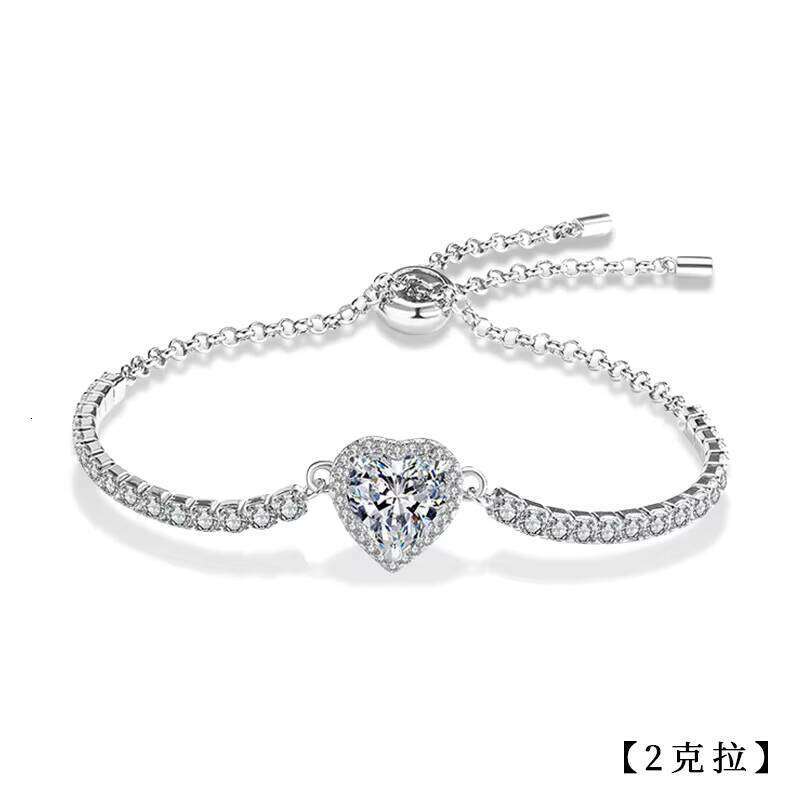 Fashion Charm Adjustable 1CT 2CT Diatoeous Earth Jewelry Cuban Chain Full Heart Bracelet Women's Wedding