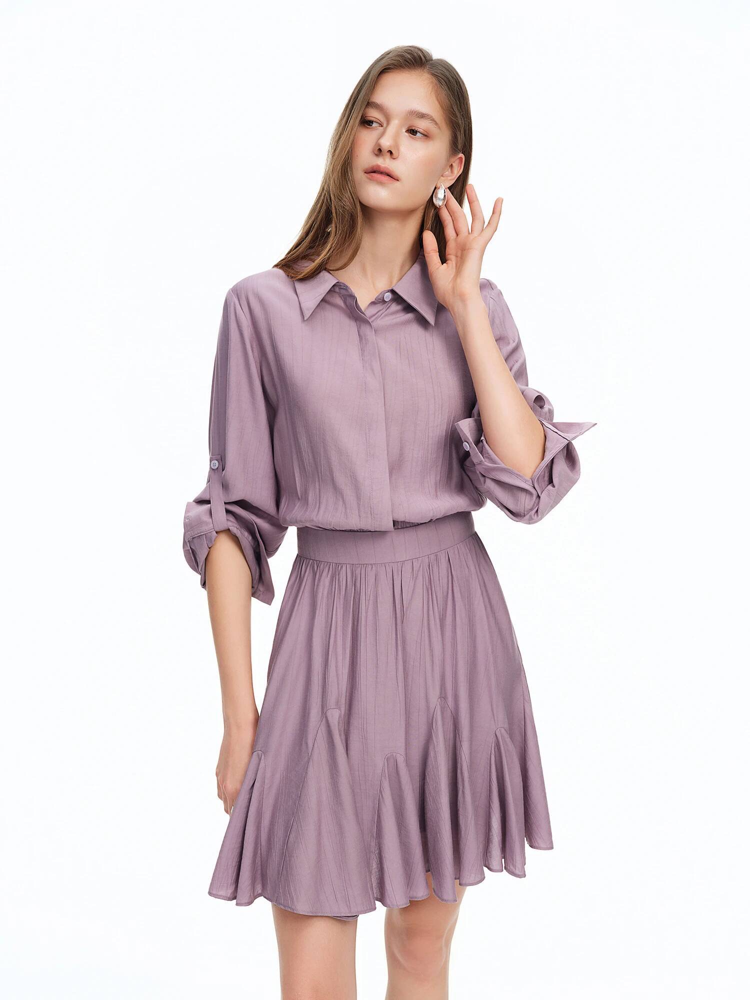 DUSHU 2026 Spring New Women's Shirt Collar Belted Midi Office Chic Wrap Dress for Effortless Elegance & Minimalist Style