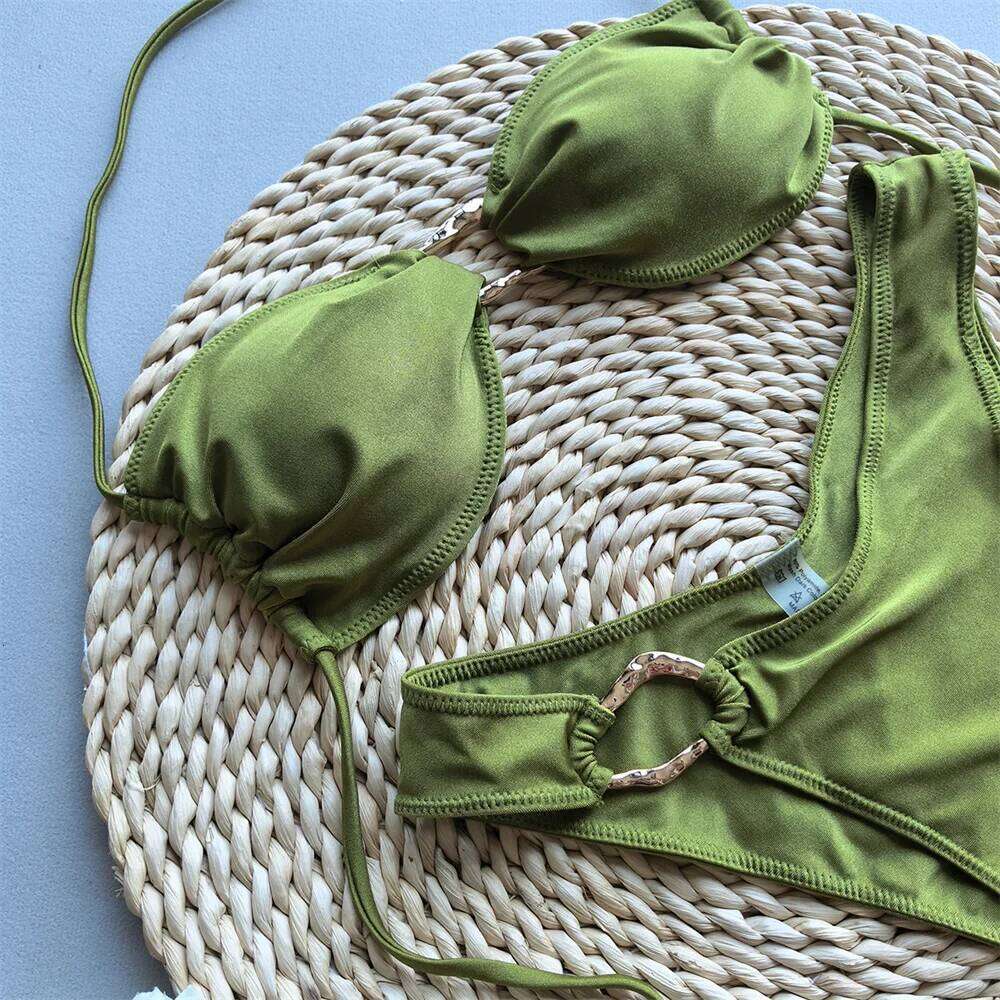 Para Praia Irregular Metal Ring Bikini Set 2025 Push Up Women Swimsuit Split Swimwear Summer Brazilian Beachwear Y260303