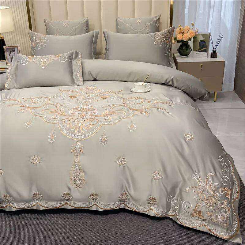European-Style Bed Sheet Four-Piece 100% High-End Atmospheric Ice Silk Quilt Cover Pure Cotton Bedding Set Queen King H260312