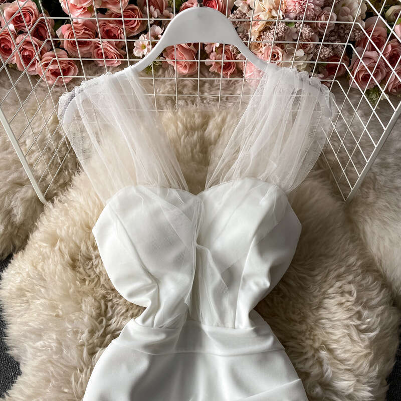 2026 New Crossover Fashion Elegant a21 Social Celebrity Style Sexy Mesh Off Shoulder Slimming Dress Suitable for Daily Wearing