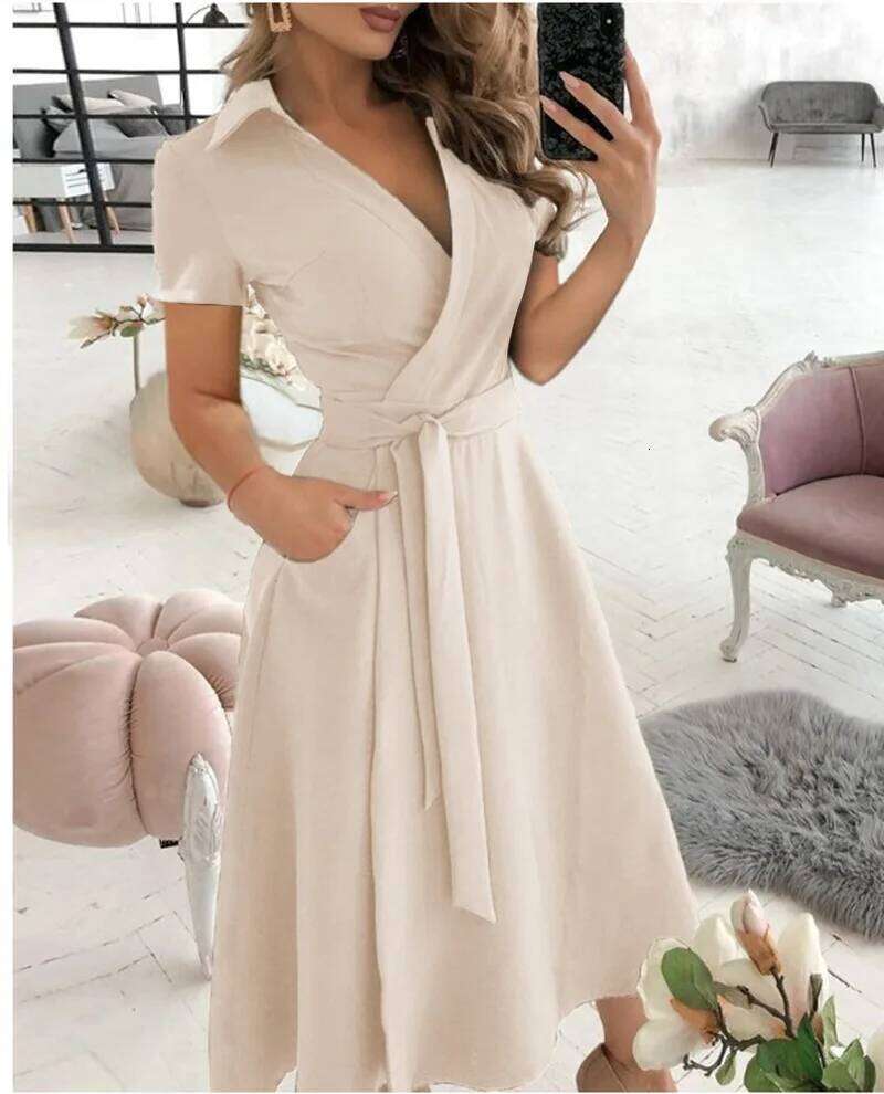 Spring/Summer Fashion Long sleeved V-neck Printed Wrapped Hip Dress Women's loose and versatile temperament personality C260312
