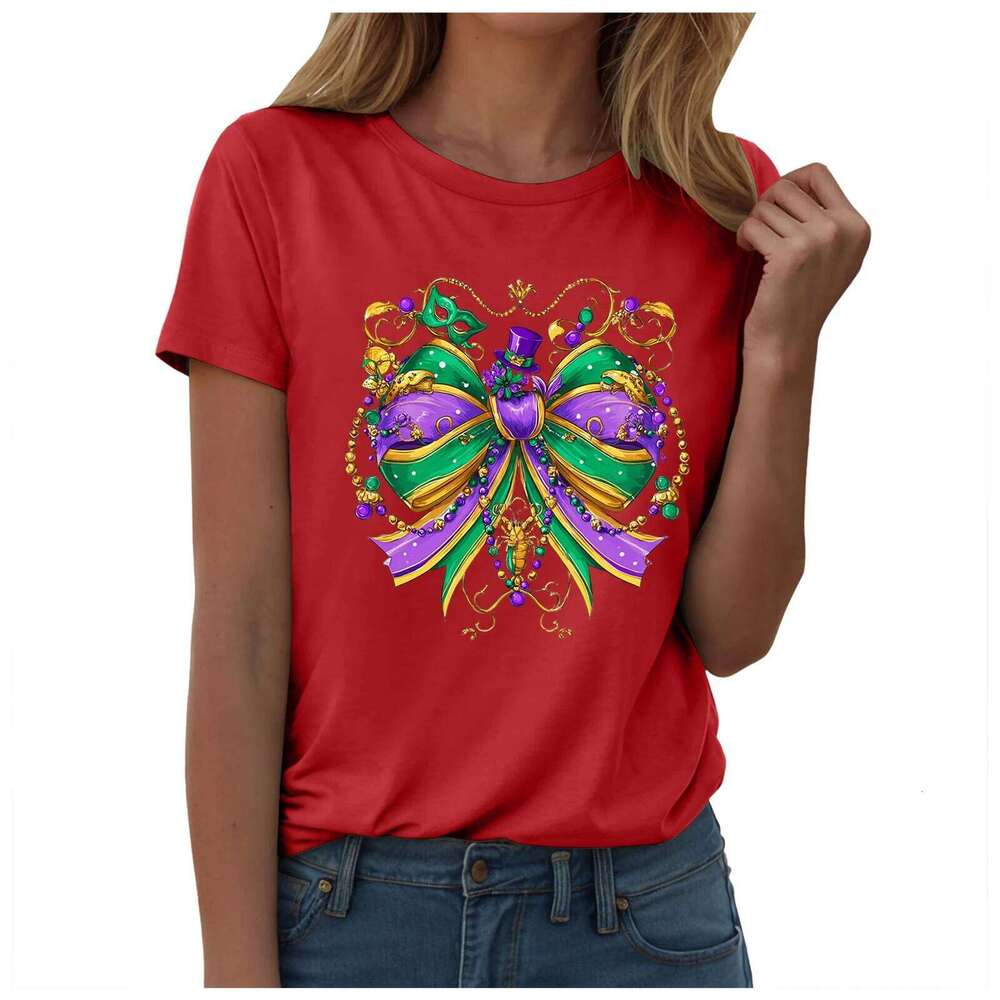 Fashion Carnival Party Shirts Small Mardi Gras Printed Festival Rave Dress Up Tops Short Sleeved T Shirt And Blouse Women Z260312