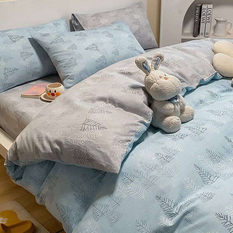 Bedroom Double Bed Student Dormitory Bedding Four-piece Set Four Seasons Pure Cotton Quilt Cover Fitted Sheet Pillowcase H260312