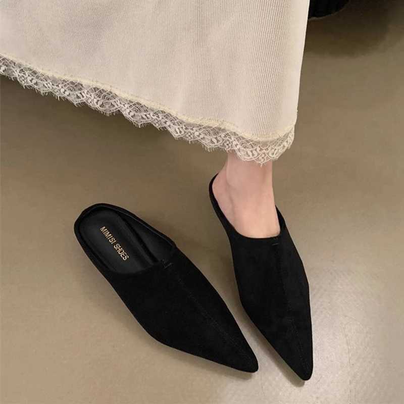 SUOJIALUN 2026 Spring New Pointed Toe Slipper Fashion Low Heel Slip On Mules Shoes Ladies Elegant Outdoor Sandals Shoes K260312